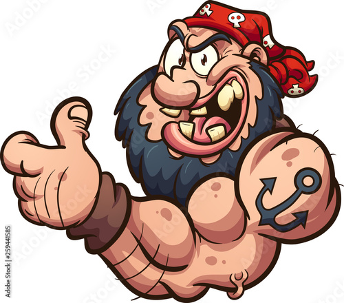 Cartoon strong pirate or biker giving the thumbs up clip art. Vector illustration with simple gradients. All in a single layer. 