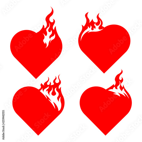 Bonfire set. Burning hearts