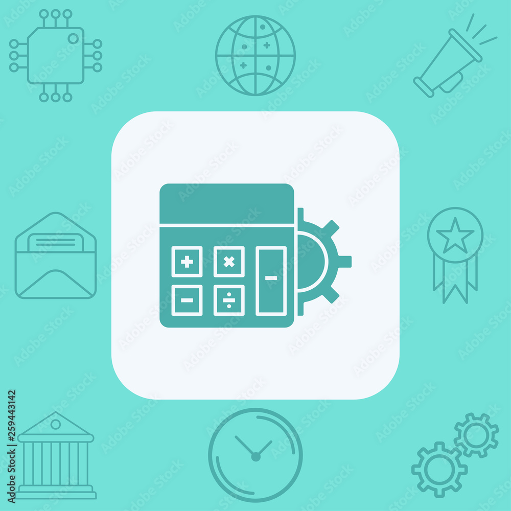 Calculator with gear vector icon sign symbol Calculator with gear vector icon sign symbol
