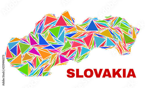 Fotografia, Obraz Mosaic Slovakia map of triangles in bright colors isolated on a white background