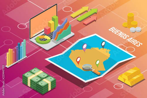 buenos aires city isometric financial economy condition concept for describe cities growth expand - vector