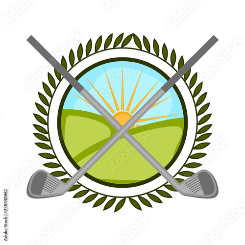 Golf course in a shield emblem. Vector illustration design