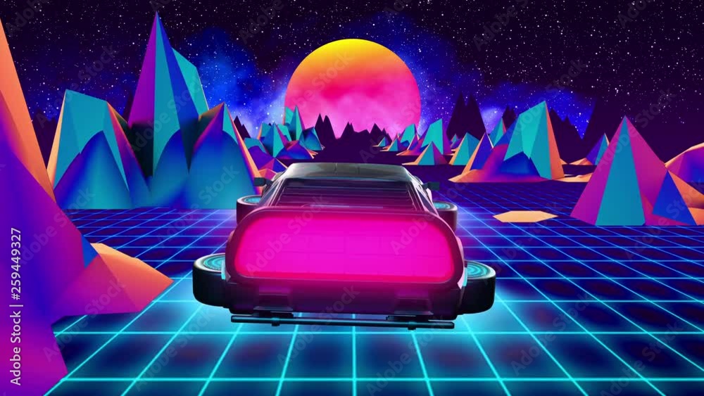 flying car of the future, retrowave style back to the 80's. 4k 3180x2160, 4k (loop)