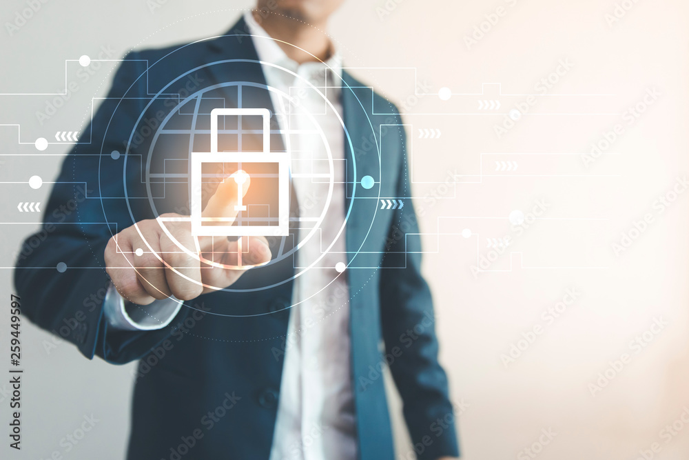 businessman pressing on virtual screens Technology Concept businessman pressing on virtual screens Technology Concept