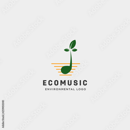 music symbol leaf nature simple logo template vector illustration icon element