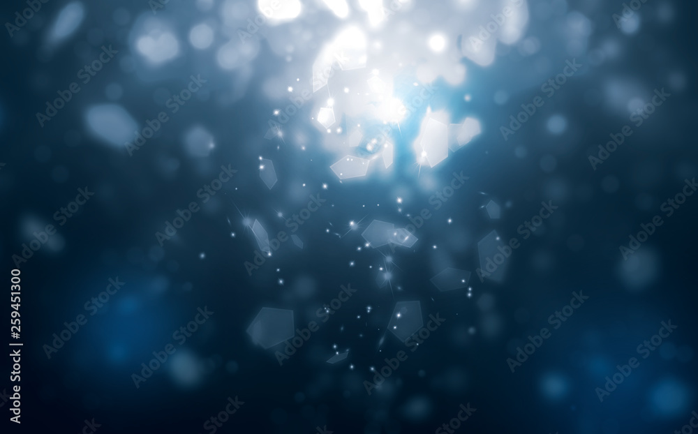 Blue mini glitter and different many dot light falling from top middle on dark background Blue mini glitter and different many dot light falling from top middle on dark background