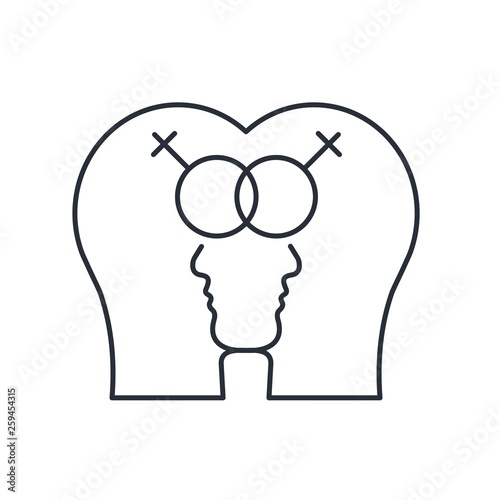 Gay marriage vector flat illustration. Homosexual couple. Love wins. Vector linear icon.