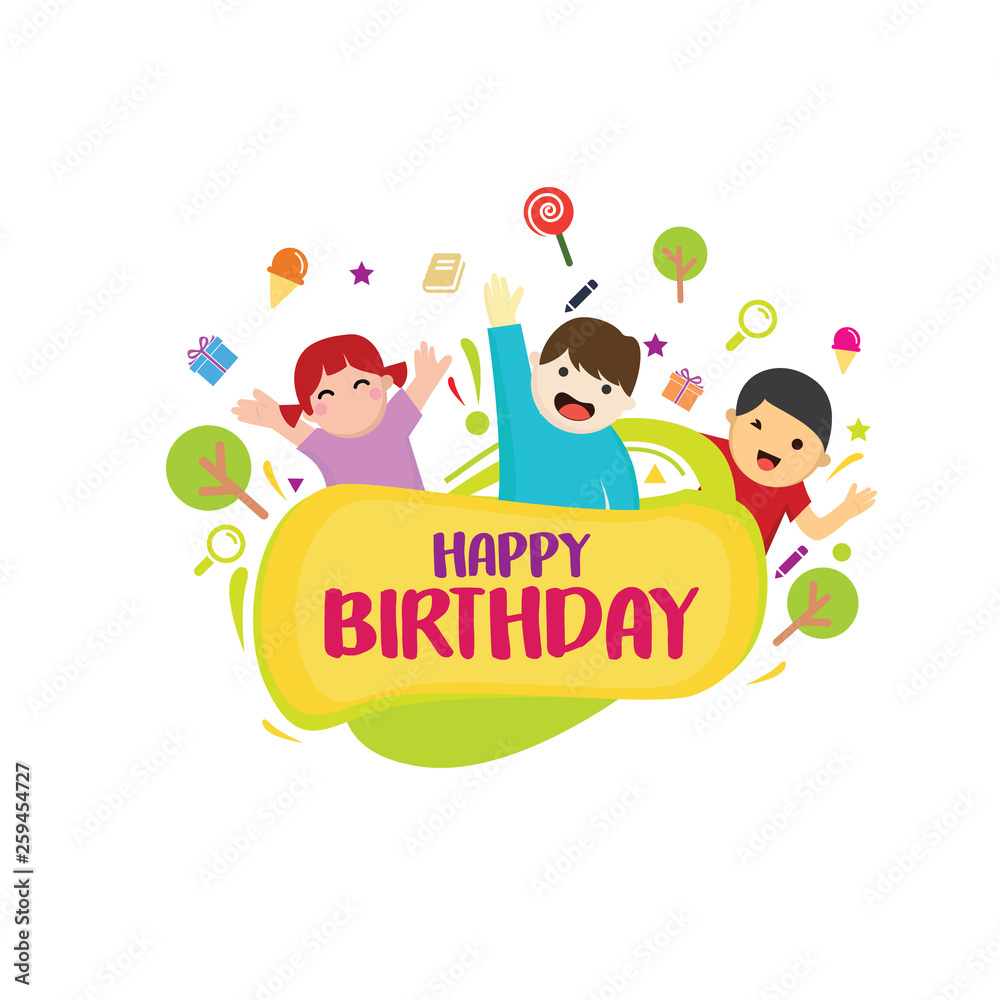 Playful Kids Background With Happy Birthday Text Playful Kids Background With Happy Birthday Text