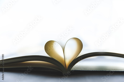 Close up heart shape book opened with nature lighting