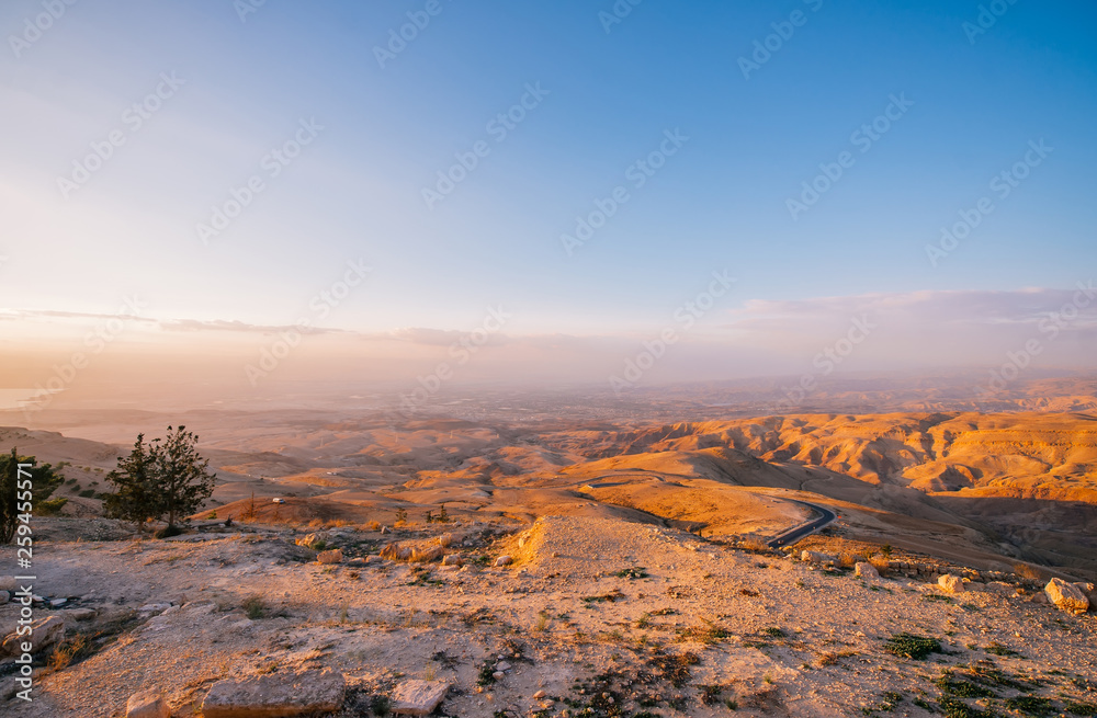 Sunset view of Petra valley in Jordan