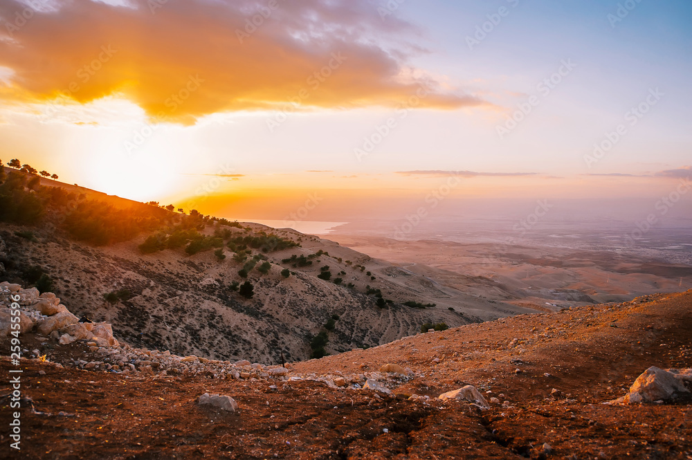 Sunset over Wadi Rum desert in Jordan