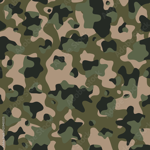 Camouflage pattern background  seamless vector illustration. Classic military clothing style. Masking camo repeat print. Gren khaki texture. 