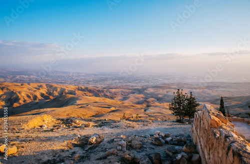 The Mount Nebo near Amman in Jordan on sunset