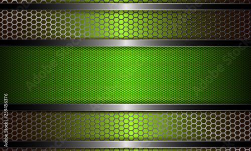 Geometric abstract green textural composition with frame and metal edging