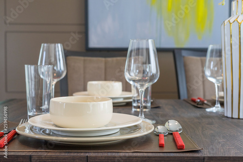 luxury plate setting on dinning table