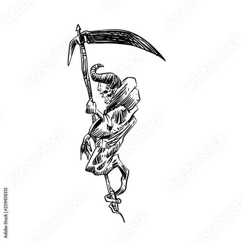 Skull of grim reaper with the sickle - Vector illustration