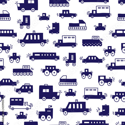 Cute cars. Children's vector seamless pattern. Can be used for wallpaper, tex...