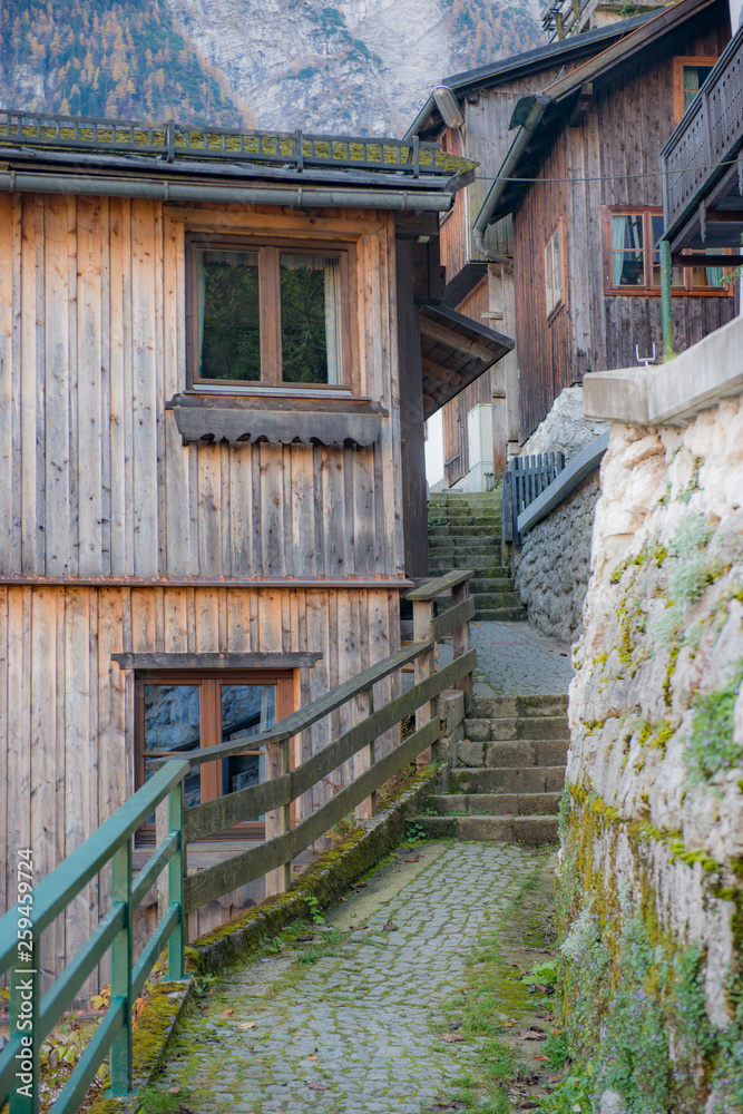 Old staircase on Hallstatt village, Hallstatt, Austria