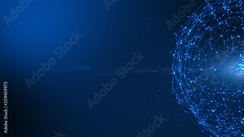 sphere abstract dark blue digital data system nodes and connection paths. 3D illustration rendering. photo