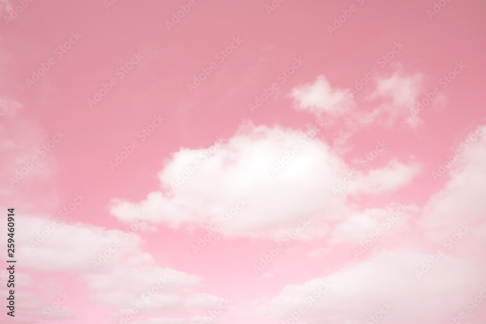 Abstract unreal pink sky and cumulus clouds