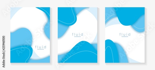 Blue Fluid 3D Papercut Cover Set. Dynamic Background for invitation, booklet or business card design. Modern Vector paper background