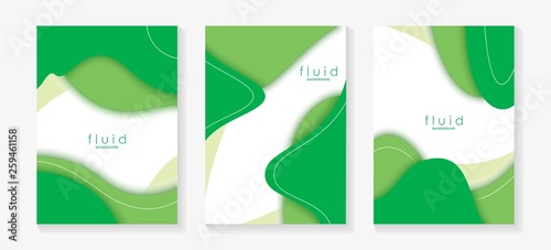 Green Fluid 3D Papercut Cover Set. Dynamic Background for invitation, booklet or business card design. Modern Vector paper background