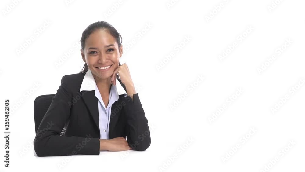 portrait of young business woman sitting on her workspace isolated on white background portrait of young business woman sitting on her workspace isolated on white background
