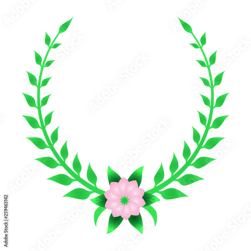 Laurel wreath, Art Brush, with elegant pink flower