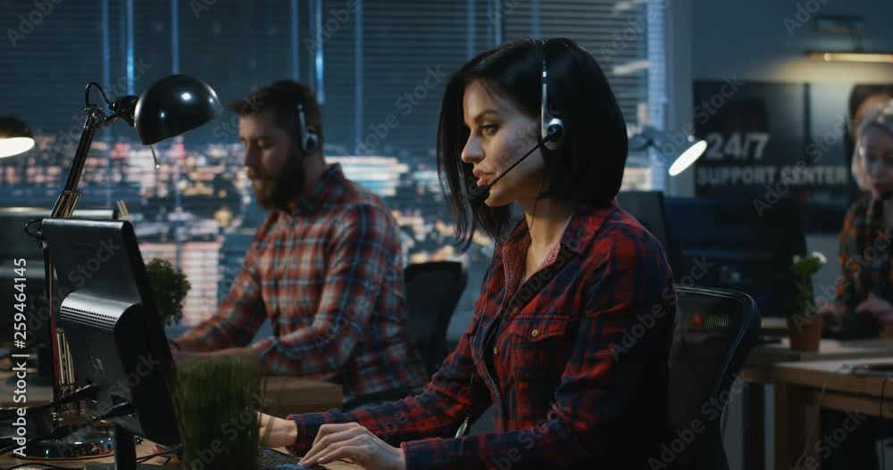 Young woman working at a call center