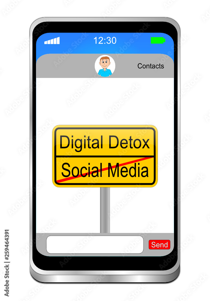 Smartphone with Digital Detox - Social Media sign - 3D illustration