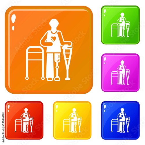 Man leg prosthesis icons set collection vector 6 color isolated on white background