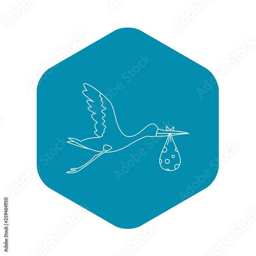 Flying stork with baby icon. Outline illustration of flying stork with baby vector icon for web