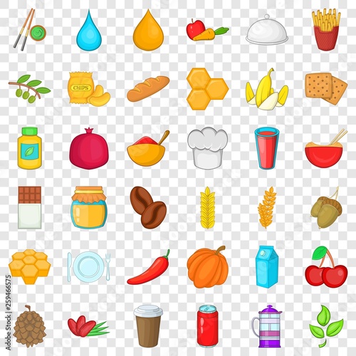 Vegetarian food icons set. Cartoon style of 36 vegetarian food vector icons for web for any design