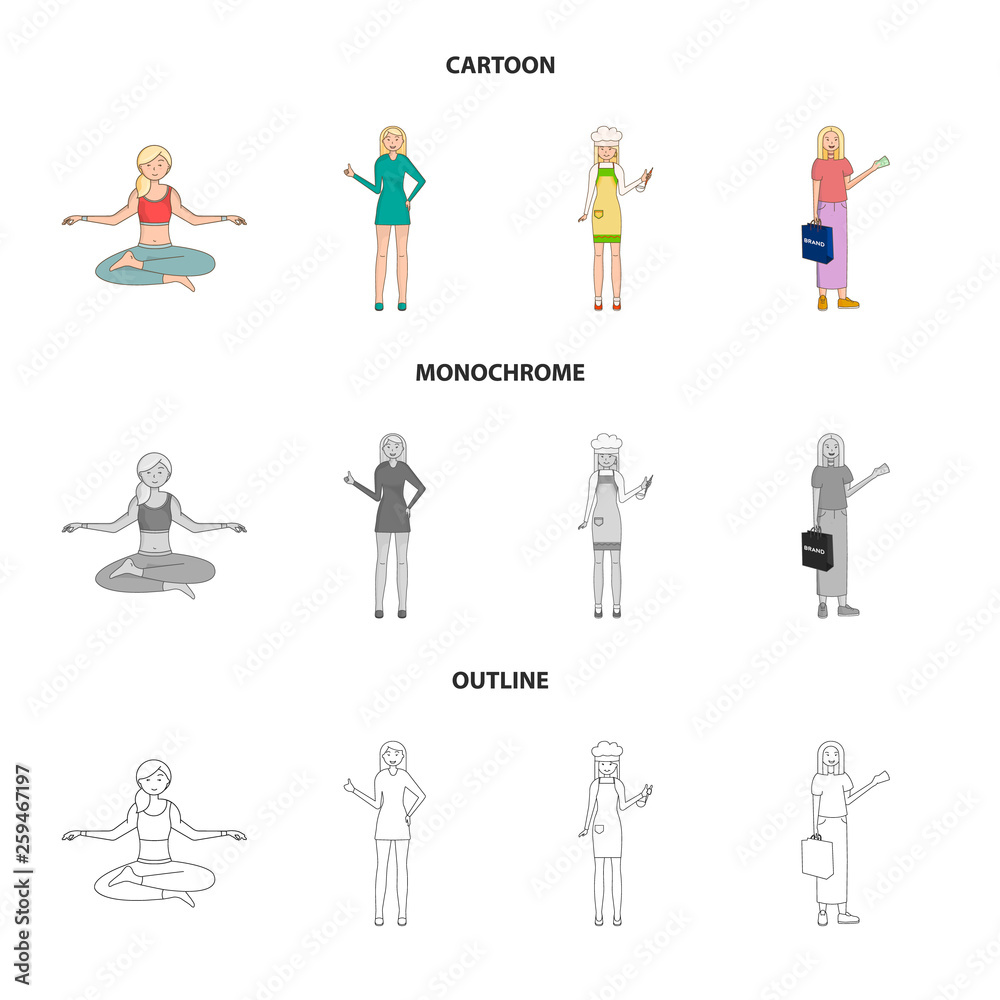 Vector design of posture and mood icon. Collection of posture and female vector icon for stock.