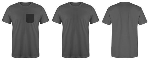 Blank t shirt bundle grey color isolated on white background, ready for your mock up design template