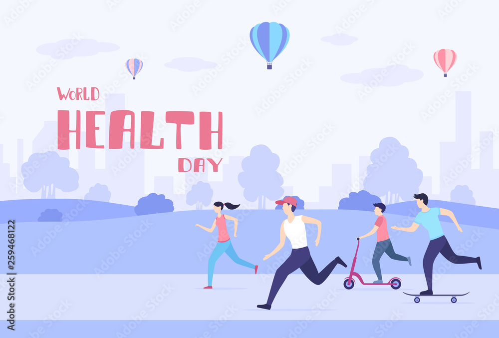 People Walk and Play Sports in the Park in World Health Day