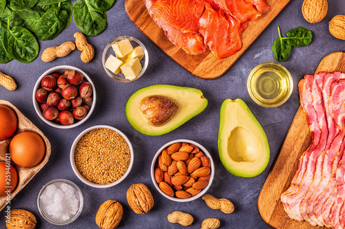 Schilderij op canvas Keto, ketogenic diet, low carb, healthy food background.