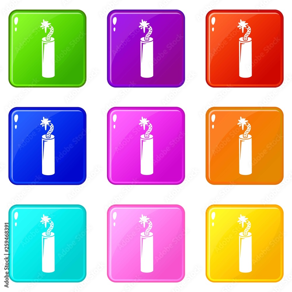 Mine dynamite icons set 9 color collection isolated on white for any design Mine dynamite icons set 9 color collection isolated on white for any design