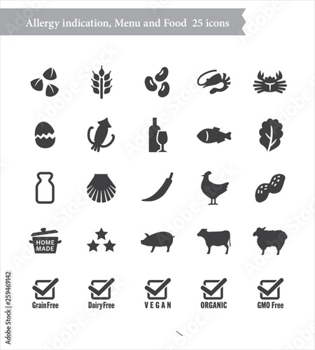 Allergens 25 food and more, Restaurant menu icons