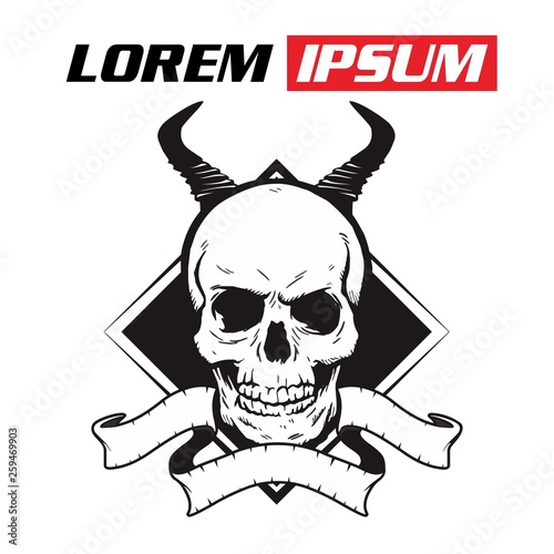 skull with horns.vector detail hand drawing,