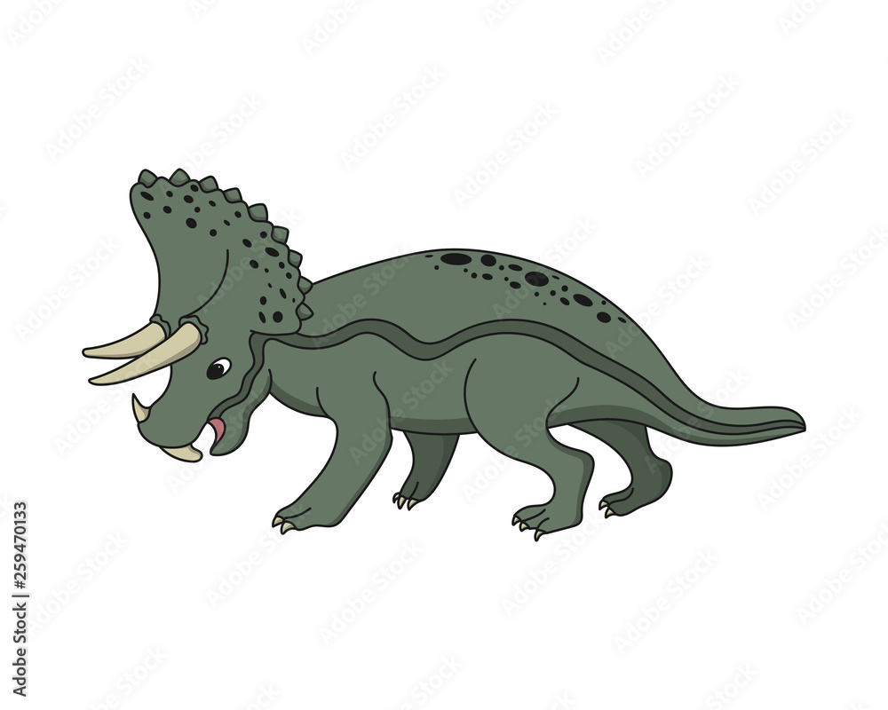 Fototapeta premium Cartoon Triceratops dinosaur. Prehistoric herbivore on a white background. Vector illustration.