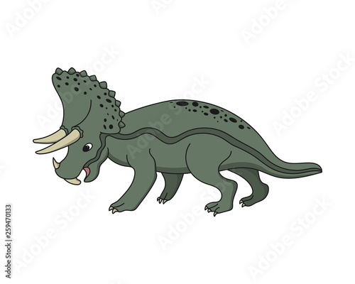 Cartoon Triceratops dinosaur. Prehistoric herbivore on a white background. Vector illustration.
