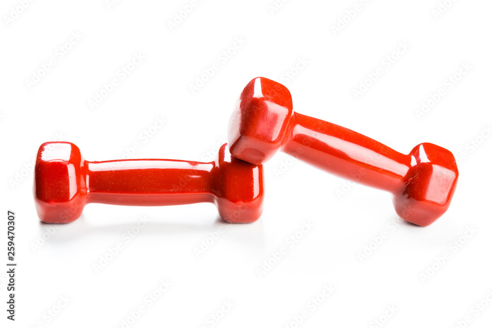 Red dumbbells isolated on white background Red dumbbells isolated on white background