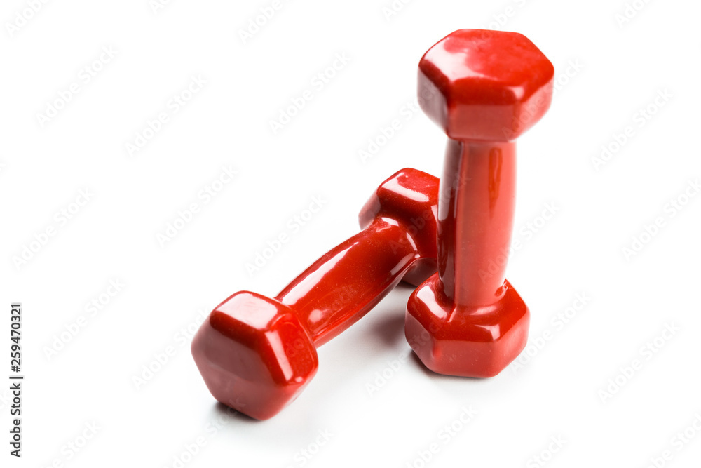 Red dumbbells isolated on white background Red dumbbells isolated on white background