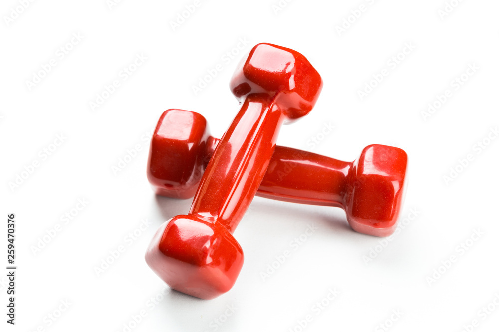 Red dumbbells isolated on white background Red dumbbells isolated on white background