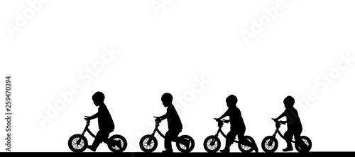 Silhouette group boy friend and bike relaxing on white background