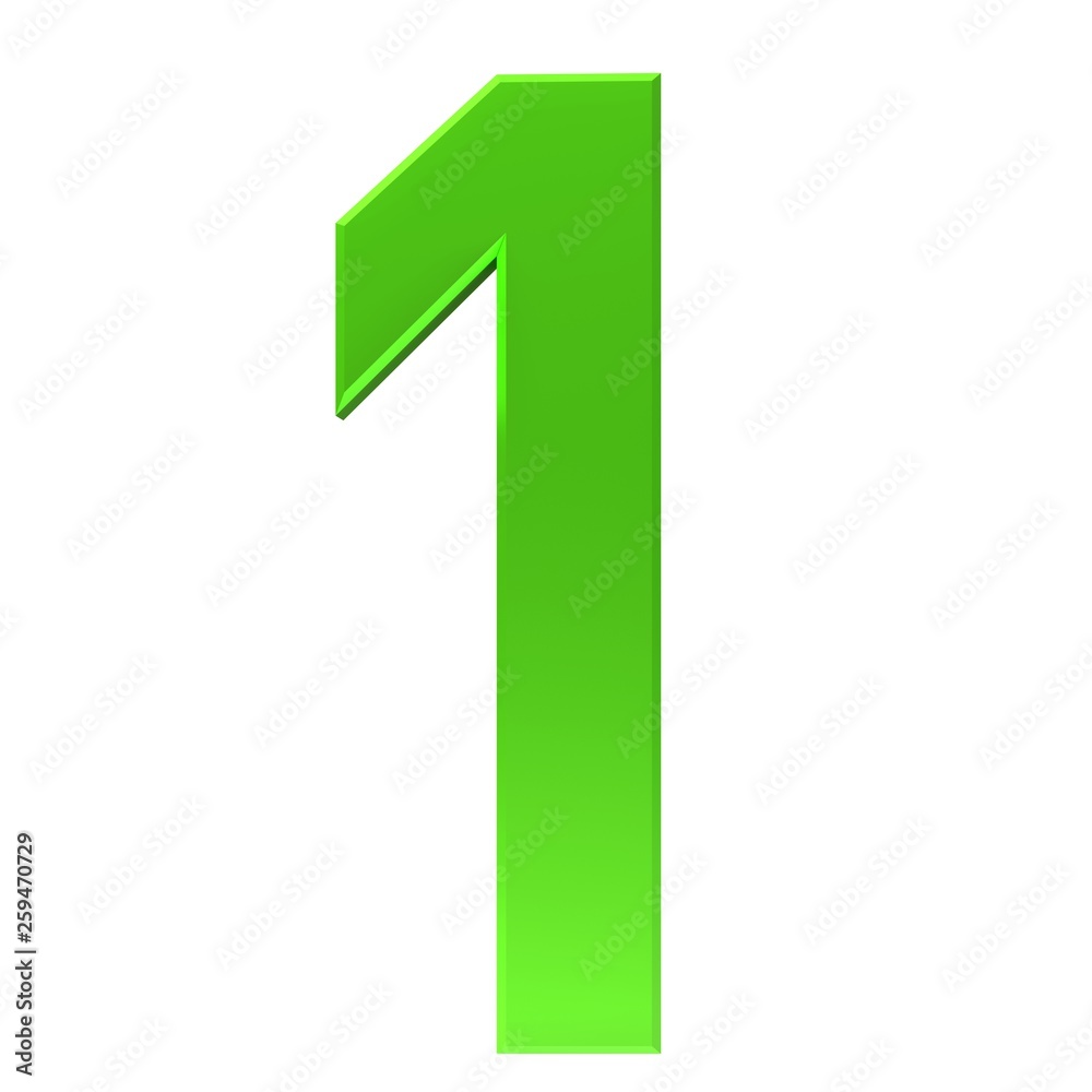1 number one first green 3d render sign symbol icon isolated on white background
