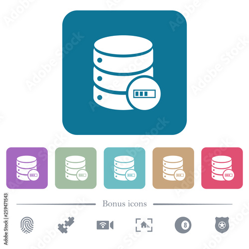 Database processing flat icons on color rounded square backgrounds photo