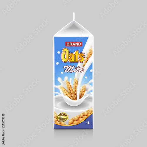 Vegetarian paper pack of oat milk isolated container