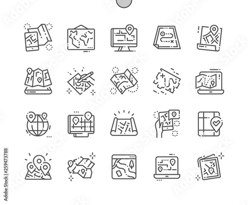 Paper and electronic maps Well-crafted Pixel Perfect Vector Thin Line Icons 30 2x Grid for Web Graphics and Apps. Simple Minimal Pictogram